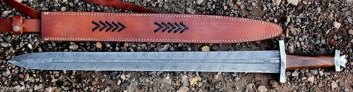 Miniatura 3 de 32 Unique Blades - Espada vikinga lista para la batalla de espiga completa de 32 pulgadas con funda de acero de Damasco personalizada (vikingo)