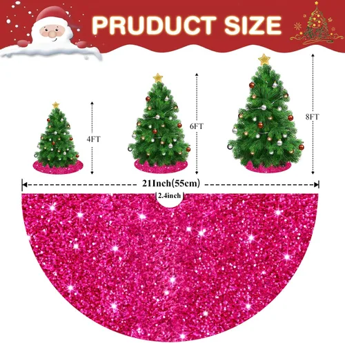 Miniatura 3 de Falda de árbol de lentejuelas rosa intenso brillante Falda de árbol de Navidad de 21 pulgadas con lentejuelas bordadas y brillantes, tela