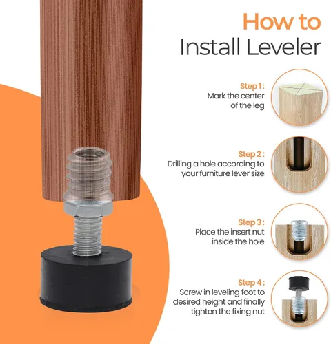 Miniatura 6 de NEWBYTEK 1/4-20 Pies niveladores de goma, atornillables para sillas de muebles, 8 piezas Solid waterproof base, non-slip grip prevents floor