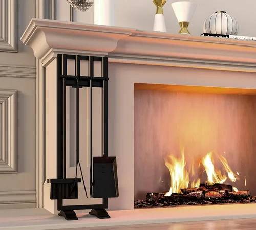 Miniatura 7 de Fire Beauty Juego de herramientas para chimenea, 5 piezas, accesorios para fuego, soporte para estufas de leña, mango de hierro forjado, soporte