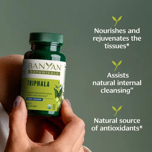 Miniatura 2 de 90 comprimidos Banyan Botanicals Triphala USDA orgánico, fórmula equilibrada para la desintoxicación y el rejuvenecimiento*