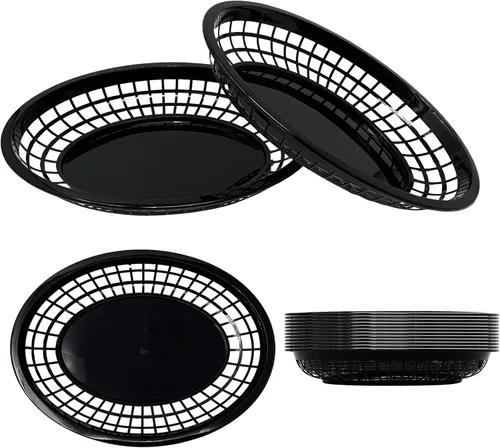 Cestas de plástico de comida rápida, enormes cestas de comida de 12 x 9 pulgadas para servir, reutilizables, para restaurante, comedor, hamburguesa,
