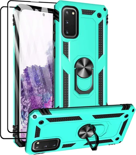 Miniatura 10 de Androgate Funda para Samsung Galaxy S20 FE con protectores de pantalla de cristal, soporte de anillo de metal de grado militar con soporte de Negro