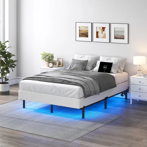 Miniatura 8 de QEROMY Base de cama matrimonial para somier, marco de cama de metal de 7 pulgadas con luces LED, base de cama de soporte de 9 patas, fácil montaje