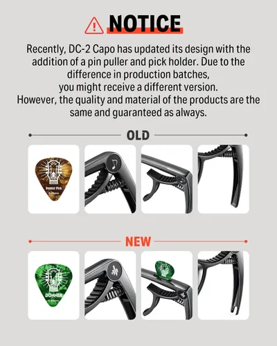 Miniatura 2 de Donner Cejilla para guitarra eléctrica y acústica DC-2, Ukelele Capo Negro con 4 púas