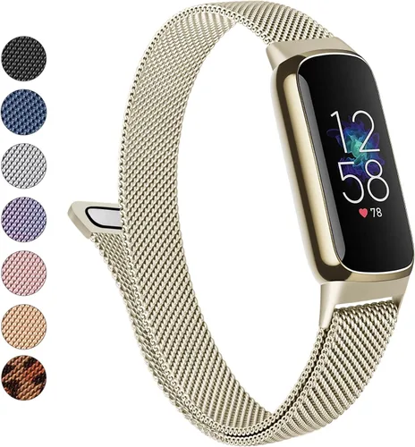Miniatura 14 de Correa de metal para Fitbit Luxe para mujeres y hombres, correa de repuesto magnética ajustable de malla de acero inoxidable compatible con Fitbit