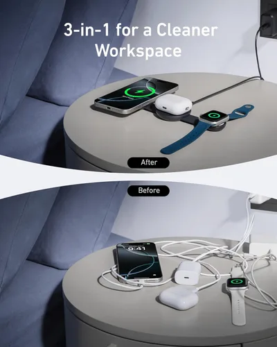 Miniatura 5 de Anker MagSafe Compatible MagGo UFO 3 en 1 Cargador, Estación de Carga Inalámbrica para iPhone 17, Certificado Qi2 de 15 W, Almohadilla de Carga