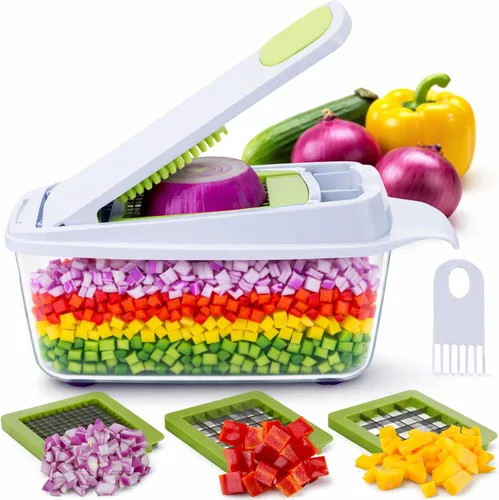 Brieftons QuickPush - Picador de alimentos: más fuerte y 200% más de capacidad de contenedor, 30% más pesado, picador de frutas y verduras, cortador