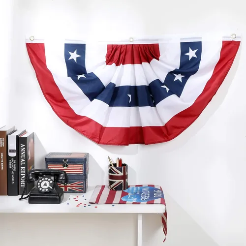 Miniatura 4 de Tatuo Paquete de 6 banderas de abanico plisadas estadounidenses de 1.5 x 3 pies, decoraciones patrióticas del 4 de julio, bandera de Estados Unidos