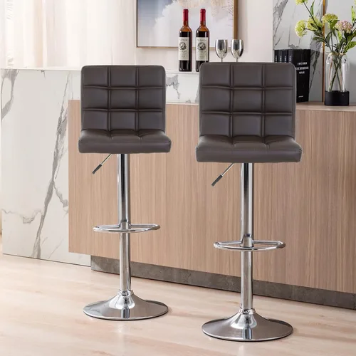 Juego de 2 taburetes de bar giratorios modernos cuadrados con altura de mostrador trasero, taburetes de cocina hidráulicos sin brazos, sillas de bar