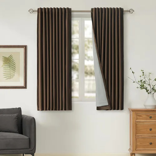 Miniatura 43 de Cortinas opacas de terciopelo dorado de 108 pulgadas para sala de estar, totalmente opacas, elegantes, 2 paneles con pestaña trasera, aislamiento
