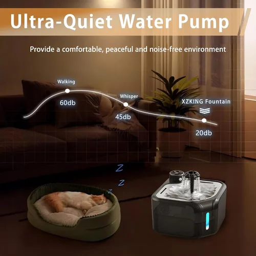 Miniatura 7 de Fuente de agua para gatos inalámbrica con 4 filtros de repuesto de 108 oz/3.2 L, fuente de agua para mascotas, funciona con pilas, con bandeja