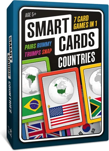 SMART CARDS Países, Regalo, Relleno de Media, Juego de Viaje, 7 Juegos en 1, Pairs, Snap, Trumps, Rummy, Juego de Memoria, Aprende Hechos, Edad 5+,