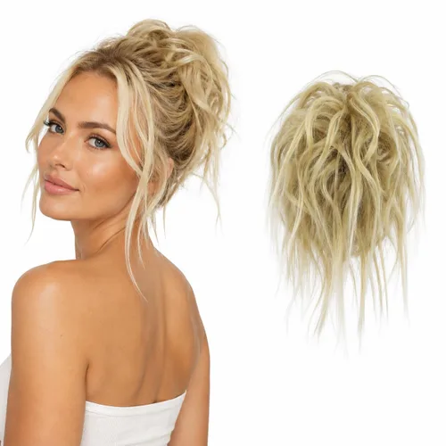 Miniatura 14 de CAISHA Prettyshop - Banda elástica XXL tipo postizo de cabello voluminoso ondulado, ideal para peinados recogidos de novias o rodetes desaliñados