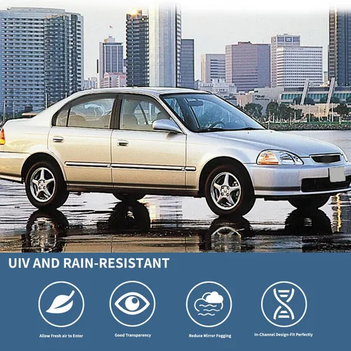 Miniatura 3 de 4 piezas de protectores de lluvia para ventanas y deflectores de viento para Honda Civic de 4 puertas sedán, 1996-2000, para montaje exterior