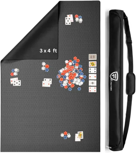 Miniatura 10 de Alfombrilla para Juego de Mesa 42 x 66 Pulgadas, Alfombrilla Mahjong para Mesa con Bolsa de Transporte, Alfombrilla de Neopreno Antideslizante, Azul