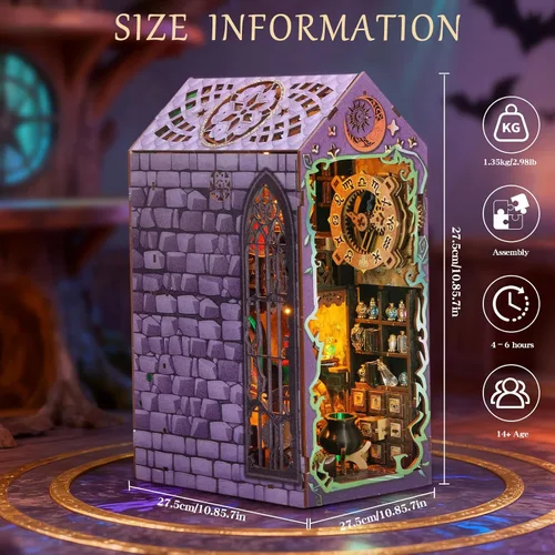 Miniatura 6 de Kits de rincón de libros para adultos, rompecabezas 3D de bricolaje de casa de magos mágicos Kit de decoración de estantería de libros Regalos