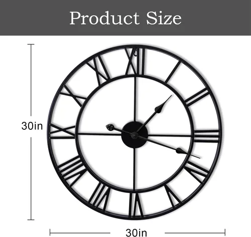 Miniatura 8 de Relojes de pared grandes sin tictac, silenciosos, de 30 pulgadas, funciona con pilas, de gran tamaño, de metal, números romanos redondos, relojes