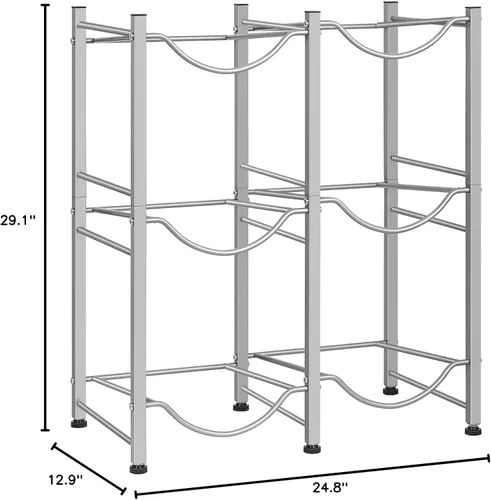 Miniatura 8 de LIANTRAL Soporte para botellas de agua de 5 galones, estante de 3 niveles plateado de doble fila resistente para enfriador de garrafones con 6