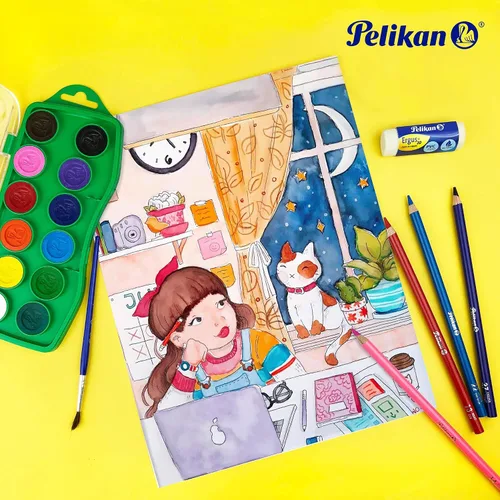 Miniatura 11 de Pelikan Juego de acuarela y pincel de plástico lavable junior, 12 colores, 1 cada uno (07501203), surtido