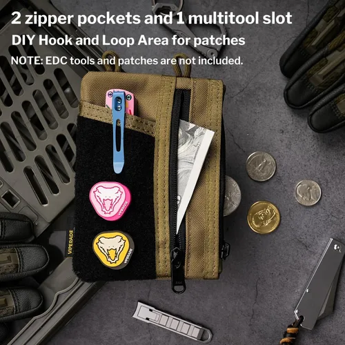 Miniatura 4 de VIPERADE VE18 EDC Bolsa, Organizador de Bolsillo para Hombres, Organizador de Bolsillo EDC, 3 Ranuras con 2 Bolsillos con Cremallera, Bolsa Caqui