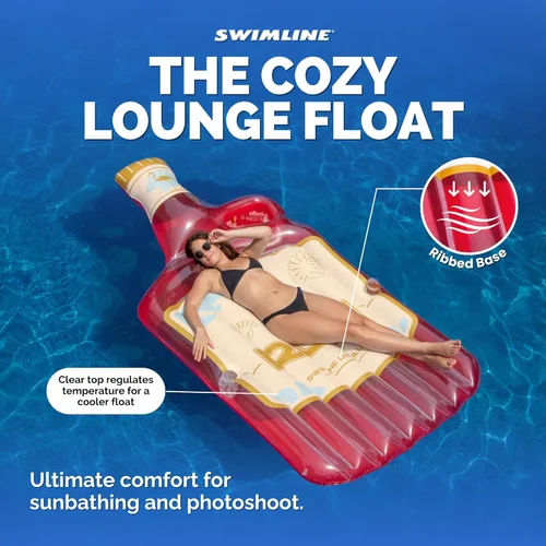 Miniatura 3 de Swimline Colchón Flotador Inflable para Piscina, Tumbona Flotante, Correcaminos de Ron, Rojo Botella De Ron