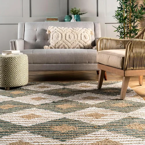 Miniatura 7 de nuLOOM Alfombra trenzada a mano de Mezclilla Marla y Yute de Diamantes, 4 x 6 pies, Color Verde Olivo