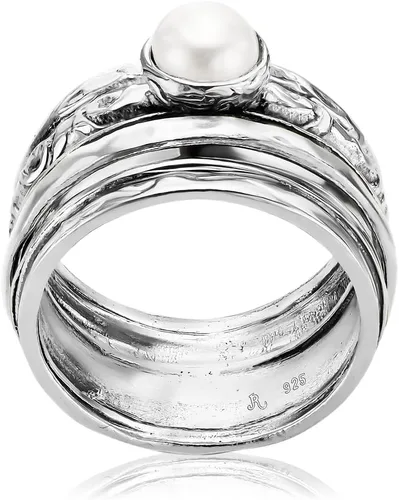 Miniatura 7 de 925 Sterling Silver14K Gold Plated Silver Spinner Ring Unisex, Bold Hammered BeadedFreshwater Pearl Floral Etched and Hammered, Oxidized