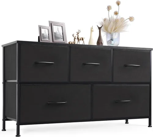 Miniatura 16 de Sweetcrispy Cómoda para dormitorio, cómoda de tela con 8 cajones, cómoda para armario, sala de estar, marco de acero resistente, parte superior