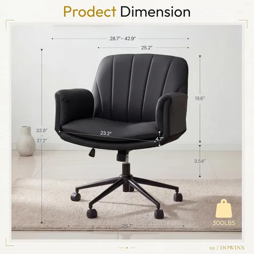 Miniatura 2 de Dowinx Silla Criss Cross con brazos y ruedas ajustables de cinco niveles - Cómoda silla giratoria ergonómica de cuero PU para tocador - Silla