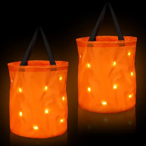 Miniatura 8 de Shappy 2 bolsas de dulces de Halloween con luz LED, para dulce o truco, cubo de dulces de Halloween, multiusos, reutilizable, para suministros