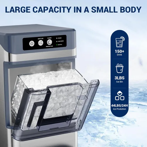 Miniatura 3 de Máquina de hielo de pepita, 44 libras/24 horas con tanque de 0.8 galones, hielo de pellets masticables suaves listos en máquina de hielo portátil