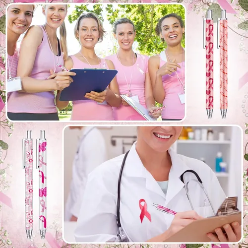 Miniatura 4 de Leinuosen 120 piezas Plumas de concienciación sobre el cáncer de mama con cintas, plumas esferográficas, accesorios de concienciación sobre