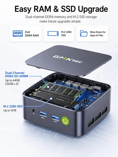 Miniatura 8 de GMKtec Mini computadora de PC, G10 Ryzen 5 3500U (Beats N150/4300U/3200U), 16GB RAM 256GB SSD 2.5GbE NIC LAN Escritorio Oficina Hogar Negocios HTPC
