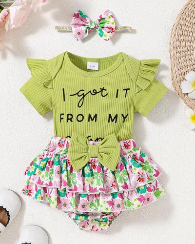 Miniatura 100 de Mioglrie Conjunto de ropa para bebé recién nacida, conjunto de pantalones cortos, conjunto floral de verano, ropa de bebé linda para niña