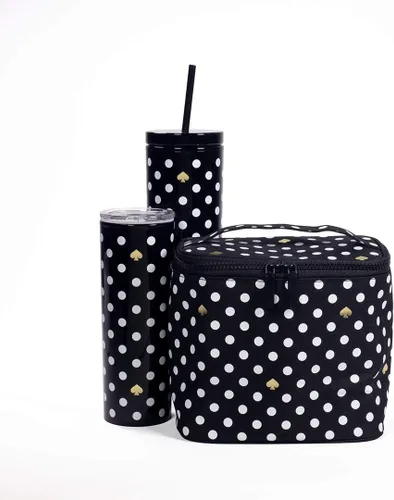 Miniatura 7 de kate spade new york Vaso aislado con popote reutilizable, taza de viaje de acrílico negro de 24 onzas con tapa, lunares Polka Dots
