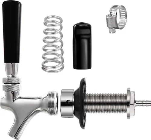 Kit de grifo de cerveza de barril de 3 pulgadas, núcleo de acero inoxidable, cromado, grifo de cerveza a prueba de fugas con púa de 1/4 pulgadas