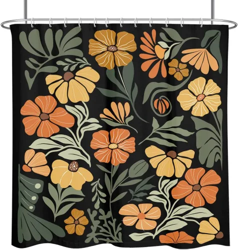 Miniatura 44 de Black Floral Shower Curtain Stall Small Half Single Mini Boho Flower Farmhouse Vintage Gothic Abstarct Retro Funky Botanical Moody Fabric Cloth