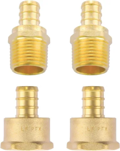 Litorange Latón sin plomo 1/2" x 1/2" NPT paquete de 4 adaptadores PEX hembra y macho roscados para engarzado