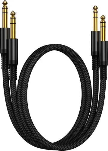 Cable de instrumento TRS de 6.35 mm 3.3 pies 2 paquete, cable de audio estéreo de conector macho de 1/4 pulgada recta, línea de alimentación