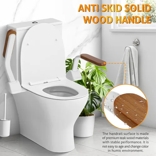 Miniatura 3 de WICHEMI - Rieles de seguridad de inodoro para personas mayores, rieles de inodoro ajustables para discapacitados con asas de madera plegables