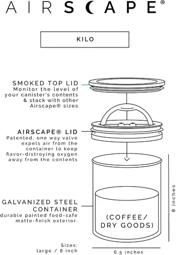 Miniatura 8 de AirScape Kilo - Paquete de recipiente de almacenamiento y cucharada de café, recipiente grande para alimentos, tapa hermética patentada por Estados