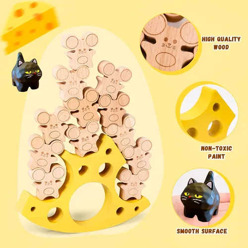 Miniatura 4 de HAPGFS Ratones de queso de madera apilables, juego de equilibrio para niños de todas las edades, mejora la creatividad, coordinación de ojos