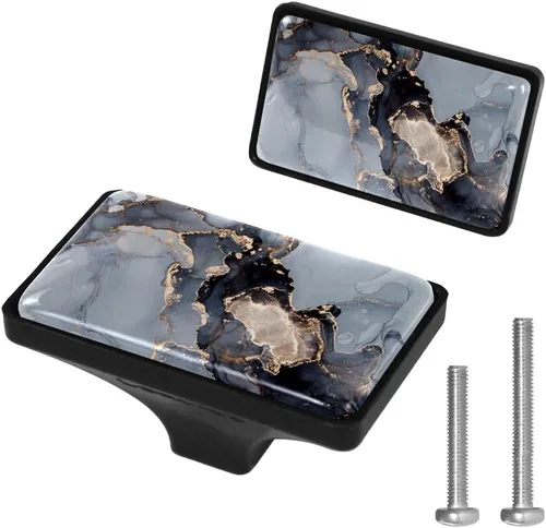 Miniatura 14 de LORVIES Paquete de 4 pomos decorativos de mármol de 1.65 pulgadas para gabinete, vidrio ABS corto rectangular negro, manijas de puerta de cajón