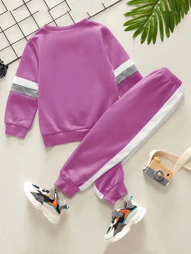 Miniatura 3 de Valphsio Conjunto deportivo de sudadera casual con bloques de color para niño