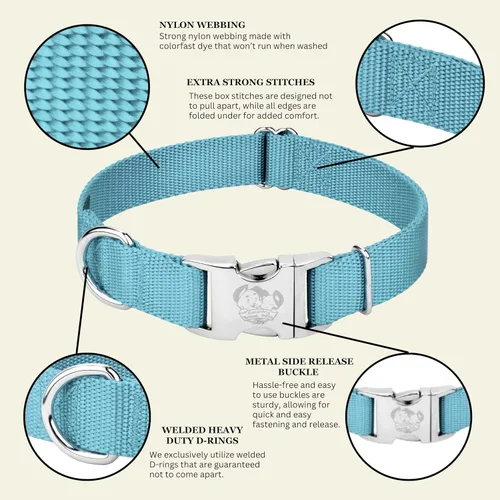 Miniatura 5 de Country Brook Petz – Collar de nailon premium para perro con hebilla de metal – Vibrante selección de 25 colores, Azul Océano