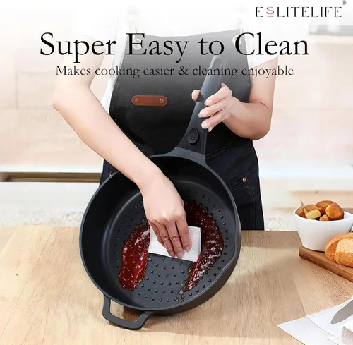 Miniatura 7 de ESLITE LIFE Sartén antiadherente Always con tapa, sartén de 11 pulgadas (4.5 Qt) para freír en profundidad y saltear, segura para horno, inducción
