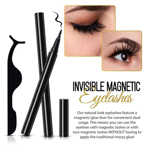 Miniatura 4 de Kit de pestañas magnéticas invisibles y delineador de ojos, 10 pares de pestañas postizas de aspecto natural con 2 bolígrafos magnéticos mágicos