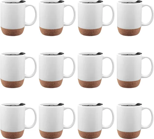 Miniatura 19 de Tazas de cerámica personalizadas Barista con fondo de corcho, 13 onzas, juego de 12/36/72, paquete personalizado a granel, perfecto para café, té