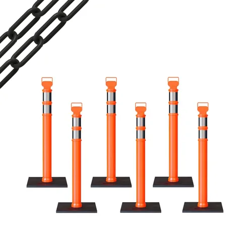 Miniatura 15 de Trafford Industrial - Paquete de 6 postes de delineador de 45 pulgadas, collares reflectantes de 3 pulgadas, base de goma de 10 libras